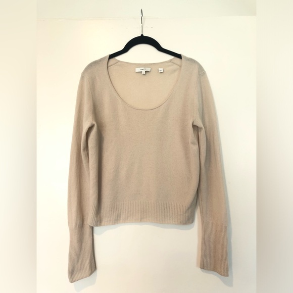 Cream Sweater Vince Lightweight Cashmere Scoop Neck Long Sleeve S M - Picture 2 of 4